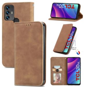For TCL 30 SE Retro Skin Feel Magnetic Horizontal Flip Leather Phone Case(Brown) (OEM)