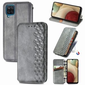 For Samsung Galaxy A12 Cubic Grid Pressed Horizontal Flip Magnetic PU Leather Case with Holder & Card Slots & Wallet(Gray) (OEM)