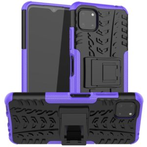 For Samsung Galaxy A22 5G Tire Texture Shockproof TPU+PC Protective Case with Holder(Purple) (OEM)