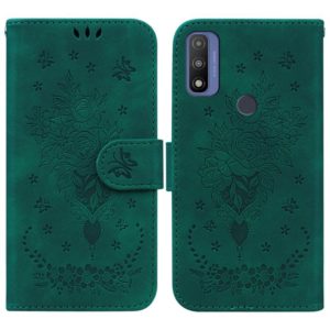 For Motorola Moto G9 Play / E7 Plus Butterfly Rose Embossed Leather Phone Case(Green) (OEM)