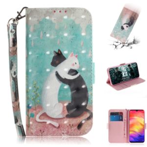 3D Coloured Drawing Horizontal Flip Leather Case with Holder & Card Slots & Wallet For Redmi Note 7(Black White Cat ) (OEM)