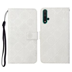 For Huawei Honor 20 Ethnic Style Embossed Pattern Horizontal Flip Leather Case with Holder & Card Slots & Wallet & Lanyard(White) (OEM)