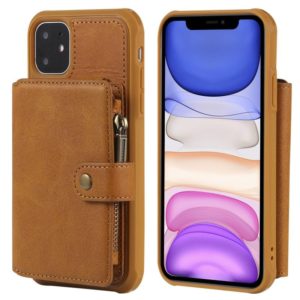 For iPhone 11 Buckle Zipper Shockproof Protective Case with Holder & Card Slots & Wallet & Lanyard & Photos Frames(Brown) (OEM)