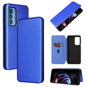 For Motorola Edge 20 Pro Carbon Fiber Texture Horizontal Flip TPU + PC + PU Leather Case with Card Slot(Blue) (OEM)