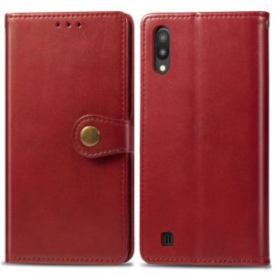 Retro Solid Color Leather Buckle Mobile Phone Protection Leather Case with Photo Frame & Card Slot & Wallet & Bracket Function for Galaxy M10(Red) (OEM)