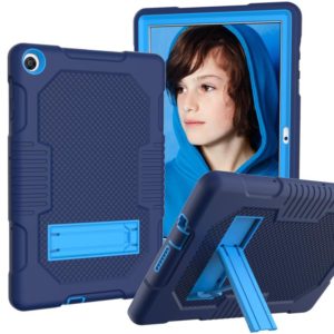 For Huawei MatePad T10 Contrast Color Robot Shockproof Silicone + PC Protective Case with Holder(Navy Blue) (OEM)