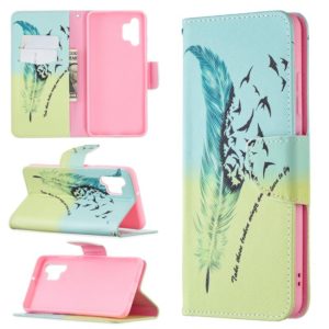 For Samsung Galaxy A32 4G Colored Drawing Pattern Horizontal Flip Leather Case with Holder & Card Slots & Wallet(Feather) (OEM)
