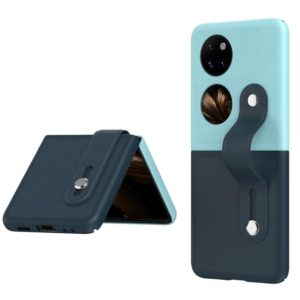 For Huawei P50 Pocket Skin Contrast Wristband Holder Folding Phone Case(Ice Blue + Dark Blue) (OEM)