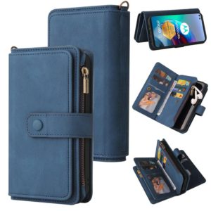 For Motorola Moto G100 Skin Feel PU + TPU Horizontal Flip Leather Case With Holder & 15 Cards Slot & Wallet & Zipper Pocket & Lanyard(Blue) (OEM)