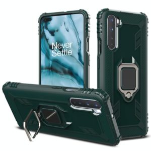 For OnePlus Nord Carbon Fiber Protective Case with 360 Degree Rotating Ring Holder(Green) (OEM)