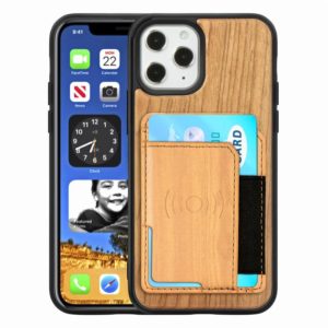 For iPhone 12 / 12 Pro Wood Grain PU+TPU Protective Case with Card Slot(Cherry Wood) (OEM)