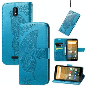 For Vodafone Smart E11 Butterfly Love Flowers Embossed Horizontal Flip Leather Case with Holder & Card Slots & Wallet & Lanyard(Blue) (OEM)