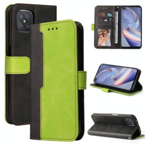 For OPPO A92S/A72 5G/A73 5G/A52 5G/Reno4 Z Business Stitching-Color Horizontal Flip PU Leather Case with Holder & Card Slots & Photo Frame & Lanyard(Green) (OEM)