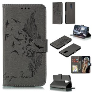 Feather Pattern Litchi Texture Horizontal Flip Leather Case with Wallet & Holder & Card Slots For LG Stylo 4(Gray) (OEM)