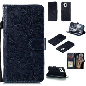 For iPhone 12 Pro Max Lace Flower Horizontal Flip Leather Case with Holder & Card Slots & Wallet & Photo Frame(Dark Blue) (OEM)