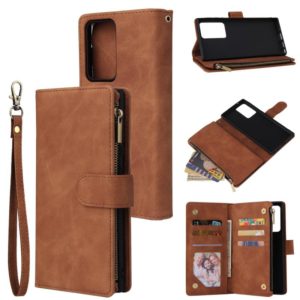 For Samsung Galaxy Note20 Multifunctional Retro Frosted Horizontal Flip Leather Case with Card Slot & Holder & Zipper Wallet & Photo Frame & Lanyard(Brown) (OEM)