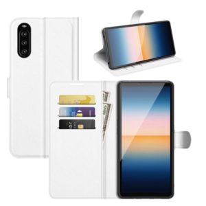For Sony Xperia 10 III Litchi Texture Horizontal Flip Protective Case with Holder & Card Slots & Wallet(White) (OEM)