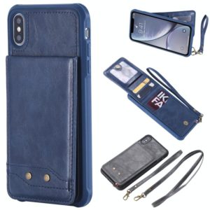 For iPhone XS Max Vertical Flip Shockproof Leather Protective Case with Long Rope, Support Card Slots & Bracket & Photo Holder & Wallet Function(Blue) (OEM)