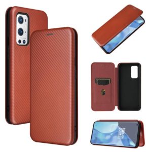 For OnePlus 9 Pro Carbon Fiber Texture Horizontal Flip TPU + PC + PU Leather Case with Card Slot(Brown) (OEM)