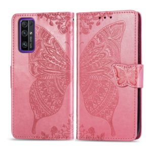 For Huawei Honor 30 Butterfly Love Flower Embossed Horizontal Flip Leather Case with Bracket / Card Slot / Wallet / Lanyard(Pink) (OEM)