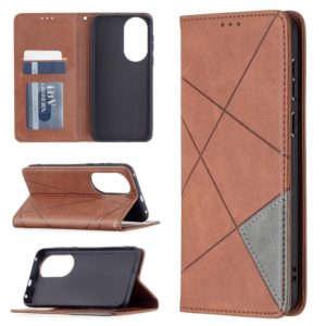 For Huawei P50 Rhombus Texture Horizontal Flip Magnetic Leather Case with Holder & Card Slots(Brown) (OEM)