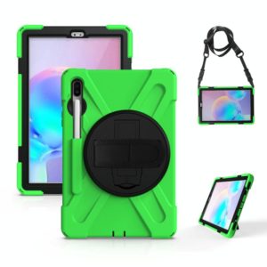 For Samsung Galaxy Tab S6 10.5 inch T860 / T865 Shockproof Colorful Silicone + PC Protective Case with Holder & Shoulder Strap & Hand Strap & Pen Slot(Green) (OEM)