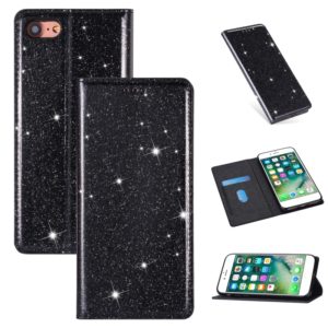 For iPhone 8 / 7 Ultrathin Glitter Magnetic Horizontal Flip Leather Case with Holder & Card Slots(Black) (OEM)
