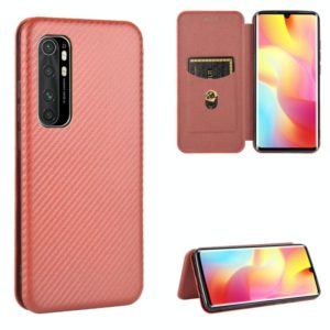 For Xiaomi Mi Note 10 Lite Carbon Fiber Texture Horizontal Flip TPU + PC + PU Leather Case with Card Slot(Brown) (OEM)
