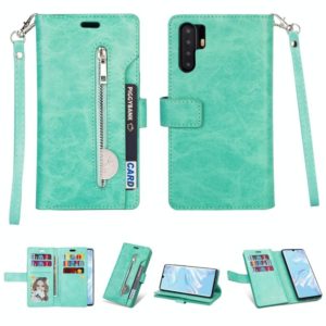 For Huawei P30 Pro Multifunctional Zipper Horizontal Flip Leather Case with Holder & Wallet & 9 Card Slots & Lanyard(Mint Green) (OEM)