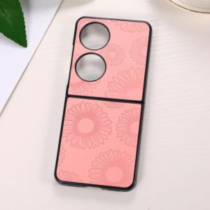 For Huawei P50 Pocket Sunflower Pattern PU+TPU+PC Shockproof Phone Case(Pink) (OEM)
