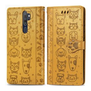 For OPPO A5 (2020) / A9 (2020) Cute Cat and Dog Embossed Horizontal Flip Leather Case with Holder & Card Slots & Wallet & Cartoon Clasp & Lanyard(Yellow) (OEM)