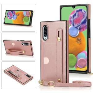For Samsung Galaxy A90 5G Wrist Strap PU+TPU Shockproof Protective Case with Crossbody Lanyard & Holder & Card Slot(Rose Gold) (OEM)