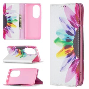 For Huawei P50 Pro Colored Drawing Pattern Invisible Magnetic Horizontal Flip PU Leather Case with Holder & Card Slots & Wallet(Sun Flower) (OEM)