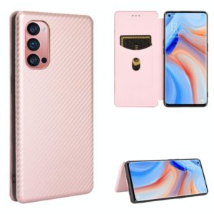 For OPPO Reno4 Pro 5G Carbon Fiber Texture Horizontal Flip TPU + PC + PU Leather Case with Card Slot(Pink) (OEM)