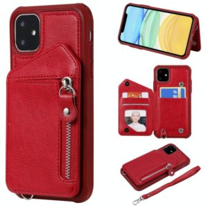For iPhone 11 Dual Buckles Zipper Shockproof Back Cover Protective Case with Holder & Card Slots & Wallet & Lanyard & Photos Frames(Red) (OEM)