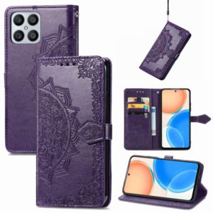 For Honor X8 Mandala Flower Embossed Horizontal Flip Leather Phone Case(Purple) (OEM)