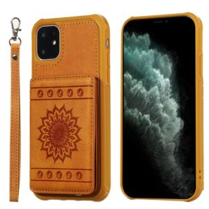 For iPhone 11 Sunflower Embossing Pattern PU + TPU Case with Holder & Card Slots & Photo Frame & Lanyard(Brown) (OEM)