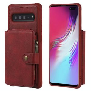 For Galaxy S10 5G Buckle Zipper Shockproof Protective Case with Holder & Card Slots & Wallet & Lanyard & Photos Frames(Red) (OEM)