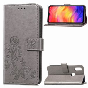 Lucky Clover Pressed Flowers Pattern Leather Case for Xiaomi Redmi Note 7, with Holder & Card Slots & Wallet & Hand Strap (Grey) (OEM)