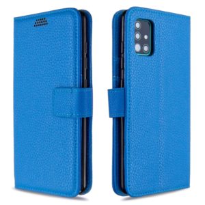 For Galaxy A51 Litchi Texture Horizontal Flip Leather Case with Holder & Card Slots & Wallet & Photo Frame(Blue) (OEM)