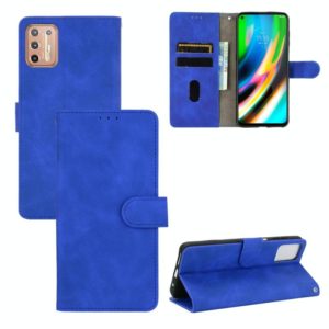 For Motorola Moto G9 Plus Solid Color Skin Feel Magnetic Buckle Horizontal Flip Calf Texture PU Leather Case with Holder & Card Slots & Wallet(Blue) (OEM)