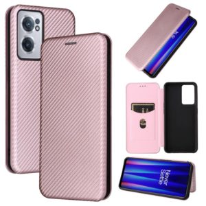 For OnePlus Nord CE 2 5G Carbon Fiber Texture Horizontal Flip Leather Phone Case(Pink) (OEM)