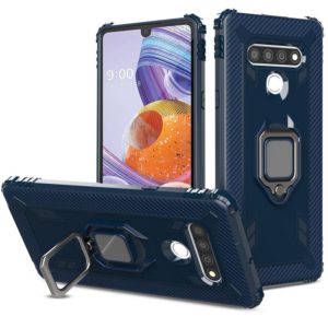 For LG Stylo 6 Carbon Fiber Protective Case with 360 Degree Rotating Ring Holder(Blue) (OEM)