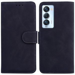 For Tecno Camon 18 Premier Skin Feel Pure Color Flip Leather Phone Case(Black) (OEM)