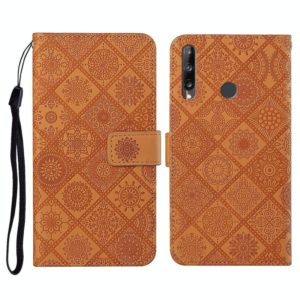 Huawei P40 lite E / Y7p Ethnic Style Embossed Pattern Horizontal Flip Leather Case with Holder & Card Slots & Wallet & Lanyard(Brown) (OEM)