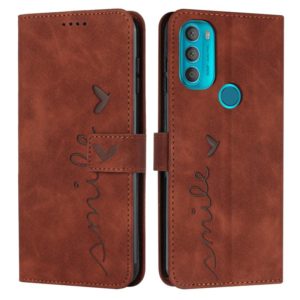 For Motorola Moto G71 5G Skin Feel Heart Pattern Leather Phone Case(Brown) (OEM)