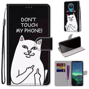 For Nokia 1.4 Coloured Drawing Cross Texture Horizontal Flip PU Leather Case with Holder & Card Slots & Wallet & Lanyard(Middle Finger White Cat) (OEM)