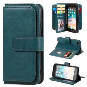 For iPhone 8 & 7 Multifunctional Magnetic Copper Buckle Horizontal Flip Solid Color Leather Case with 10 Card Slots & Wallet & Holder & Photo Frame(Dark Green) (OEM)