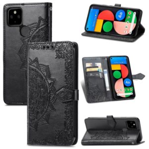 For Google Pixel 5A Mandala Flower Embossed Horizontal Flip Leather Case with Bracket / Card Slot / Wallet / Lanyard(Black) (OEM)