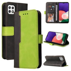 For Samsung Galaxy A22 5G Business Stitching-Color Horizontal Flip PU Leather Case with Holder & Card Slots & Photo Frame(Green) (OEM)